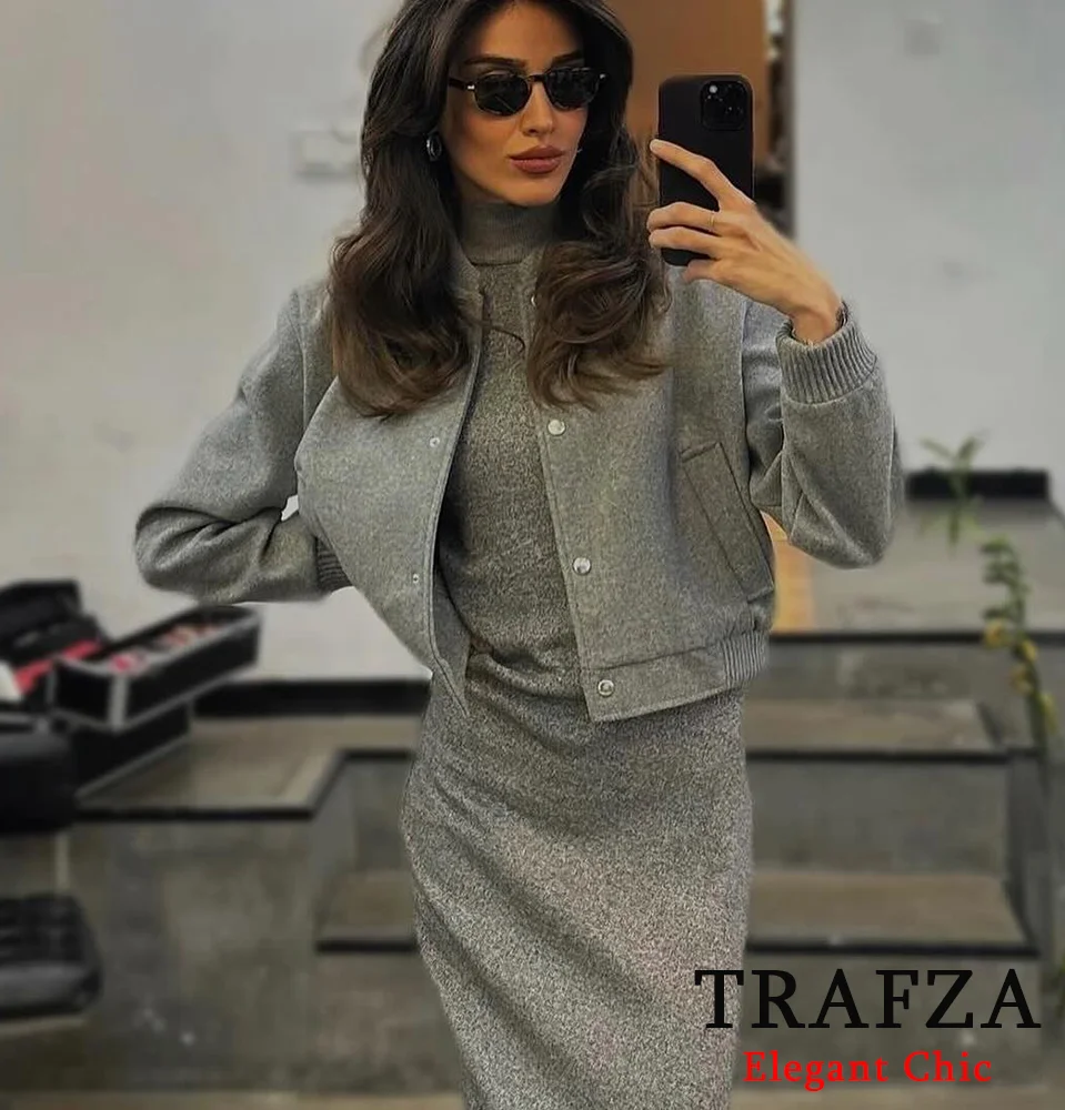 TRAFZA Casual Solid Soft Tweed Jacket Coat Women's Pocket Buttons Jacket New 2025 Spring Fall Fashion Simple Versatile Jacket