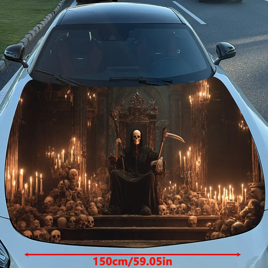 Nether Throne Reaper Candlelit Skull Feast Car Vinyl Wrap، مادة PVC ملصق غطاء السيارة المقاوم للماء، مقاوم للخدش ذاتي اللصق