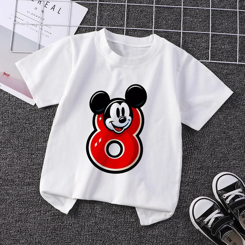 

Mickey Mouse Children T-shirt Disney Number 123456789 Tee Shirts Girls Boy Clothes Kawaii Cartoons Casual Kids Short Sleeve Tops