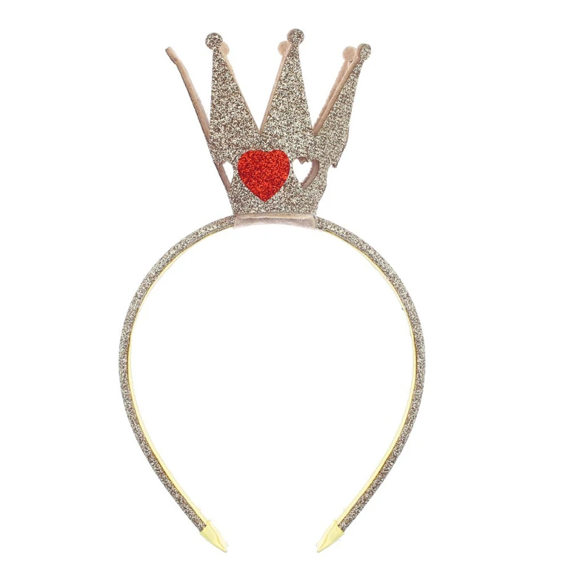 Golden Glitter Heart Tiara Headband 3D Stereo Crown Hair Accessory for Birthday Celebration Romantic Themed Party Dress Decor