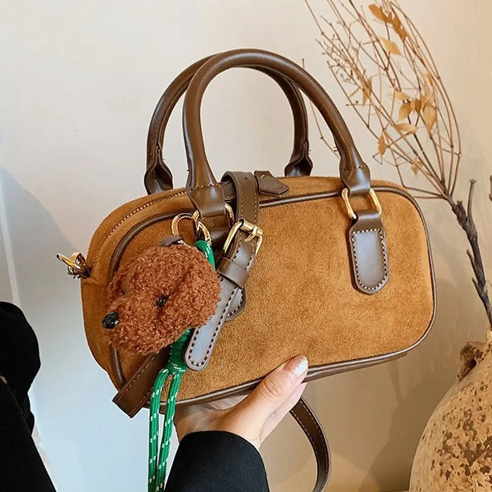 

Ins PU Leather PU Bowling Bag Solid Color Korean Style Boston Bag Large Capacity Handbag Shoulder Bag Travel