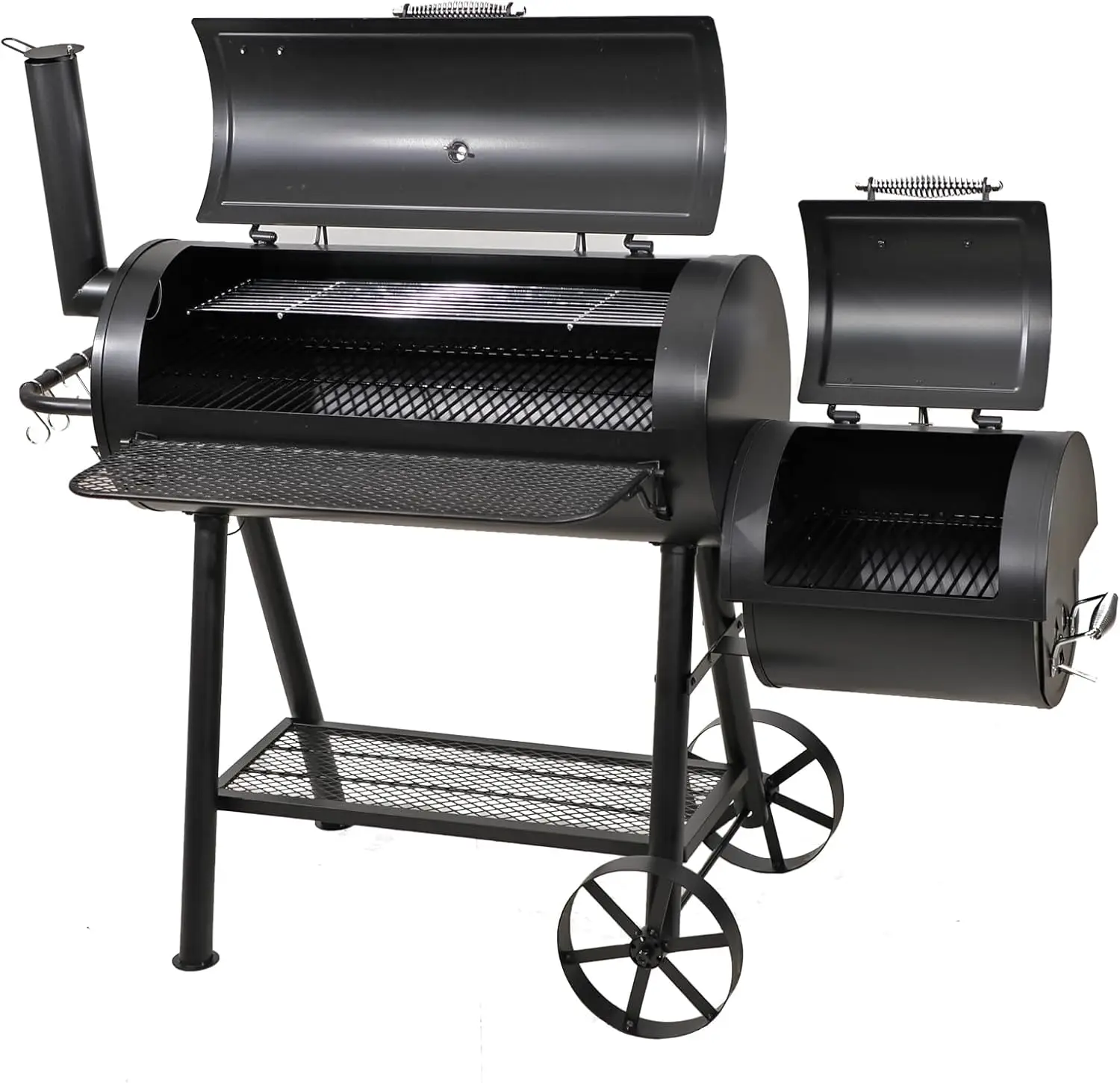 GREEN PARTY Offset Smoker Charcoal Grills with 37-Inch Cook Chamber, Barrel Smoker and Charcoal Grill Combo, 941 Sq. In. Space B