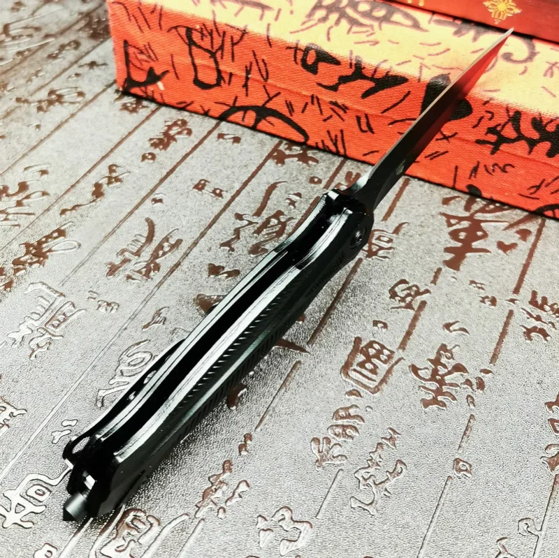 Cuchillo plegable de acero para exteriores, navaja afilada de bolsillo portátil, herramienta EDC de rescate, color negro, 9CR18MOV