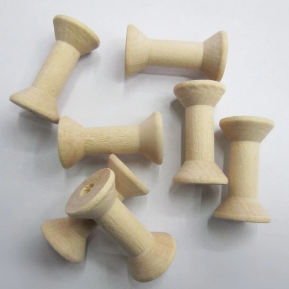 

50 Pcs Wooden Thread Spool Unfinished Coils Roller Sewing Supplies Thread Holder Wire Roll Wheel Craft Project