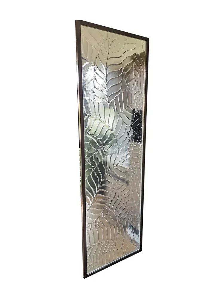 Custom European transparent and toughened carved art glass screen to cut off household porch partition wall