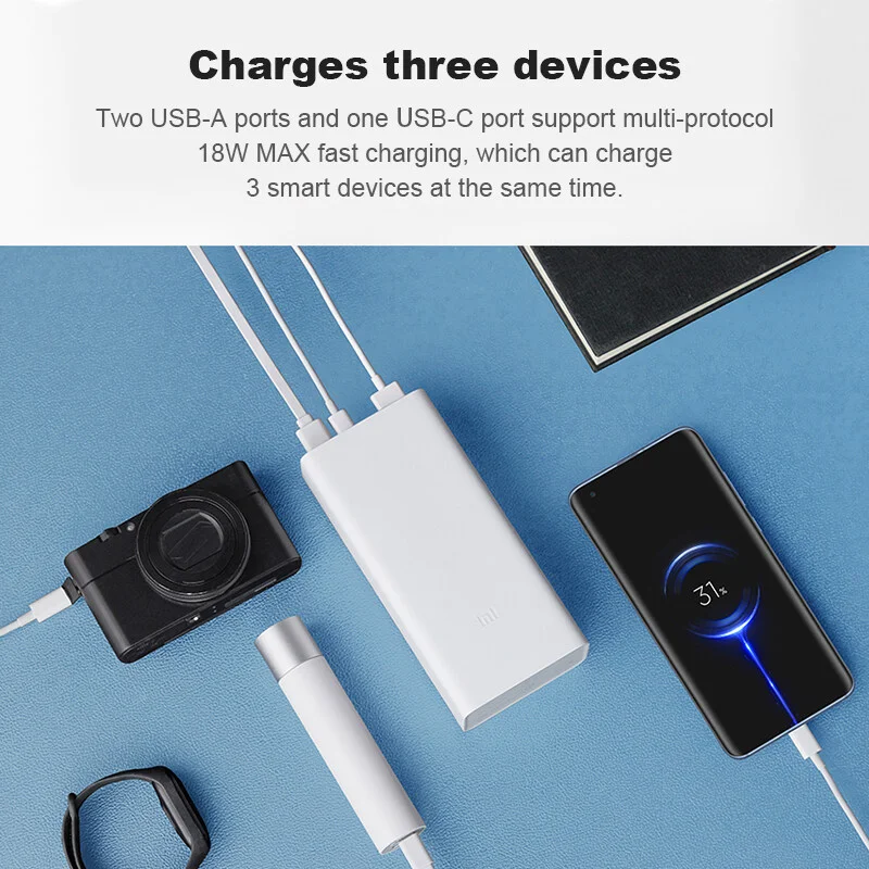 Xiaomi Mi Power Bank 3 30000mAh QC 3.0 PowerBank szybkie ładowanie USB typ C 3 urządzenie 18W duża pojemność PB3018ZM