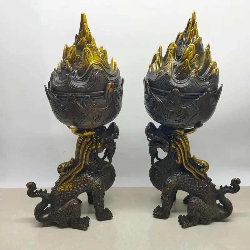 Antique gilded Pixiu Boshan incense burner pair, home decor copper ornaments and crafts