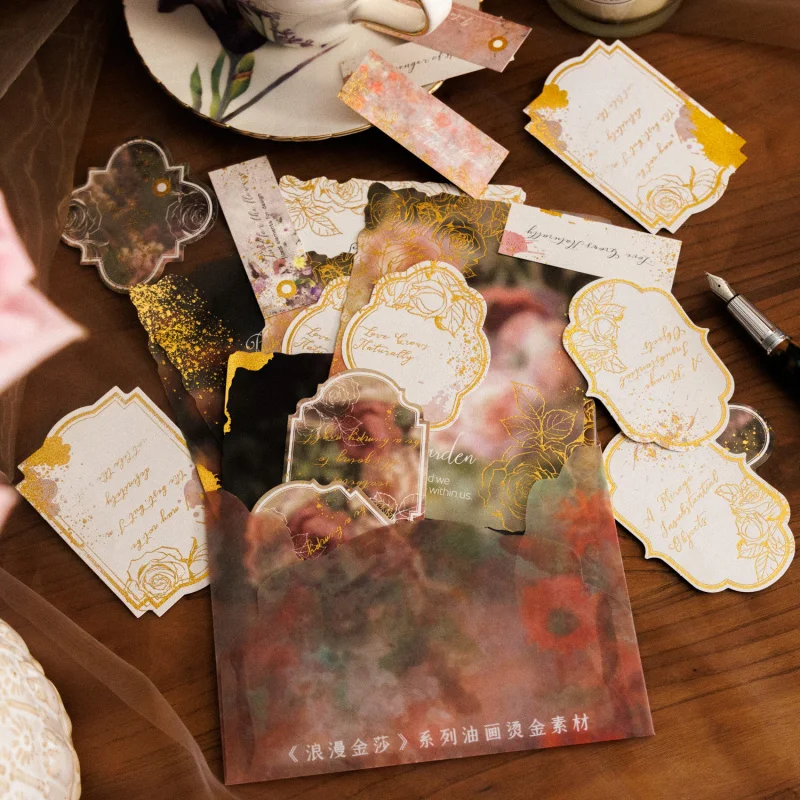 

25Piece Oil Painting Vintage Gold Foil Material Paper Classic Floral Landscape Oil Art with Shiny Gold Accents Premium Cardstock