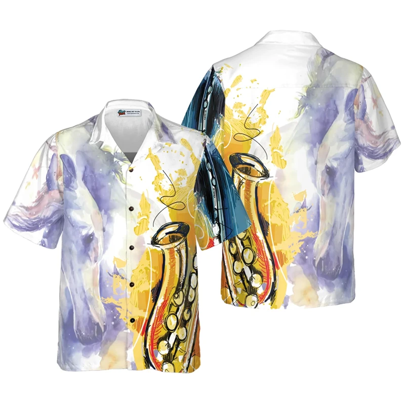 

Men's Musical Instrument Graphic Shirts Short Sleeve Buttons Shirt For Summer Oversized Tops Vacation Casual Hawaiian Shirts