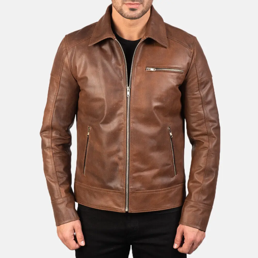 Blouson de moto en cuir véritable pour homme, Vintage, nouveau