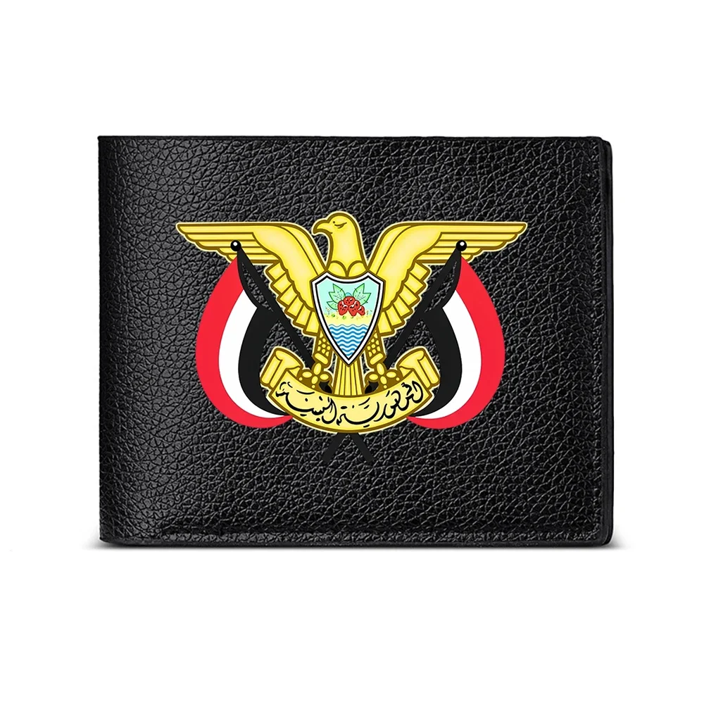 Golden Eagle Emblem With Shield And Flags On Black Wallet For Men Casual Business Fashion Design