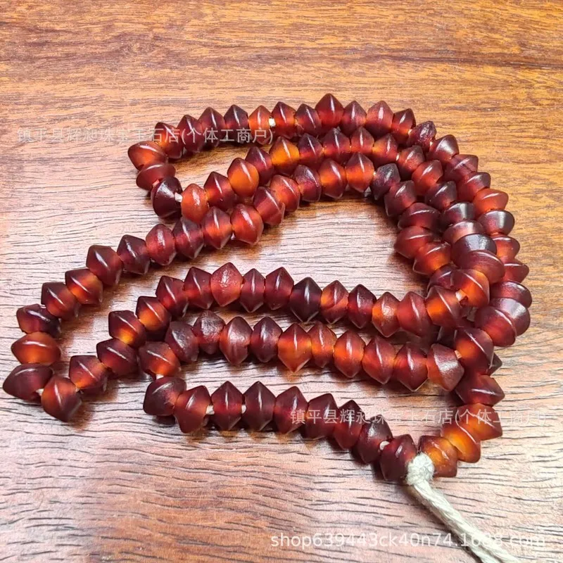 Vintage Wine-Red Agate Spacer , Old-Style Frosted Disc-Shaped Beads, Use In Bracelets And 108-Bead Buddhist Pr