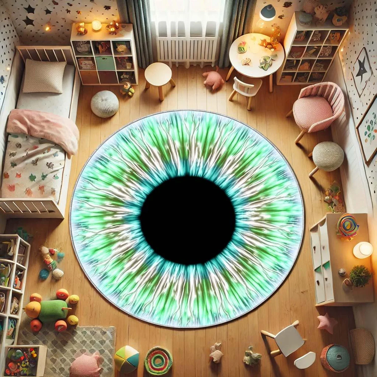 Realistic Eye Circle Rug,3D Green Iris Rug,Unique Optical Illusion Round Floor Mat,Modern Living Room Floor Decor,Washable Soft Carpet,Mat