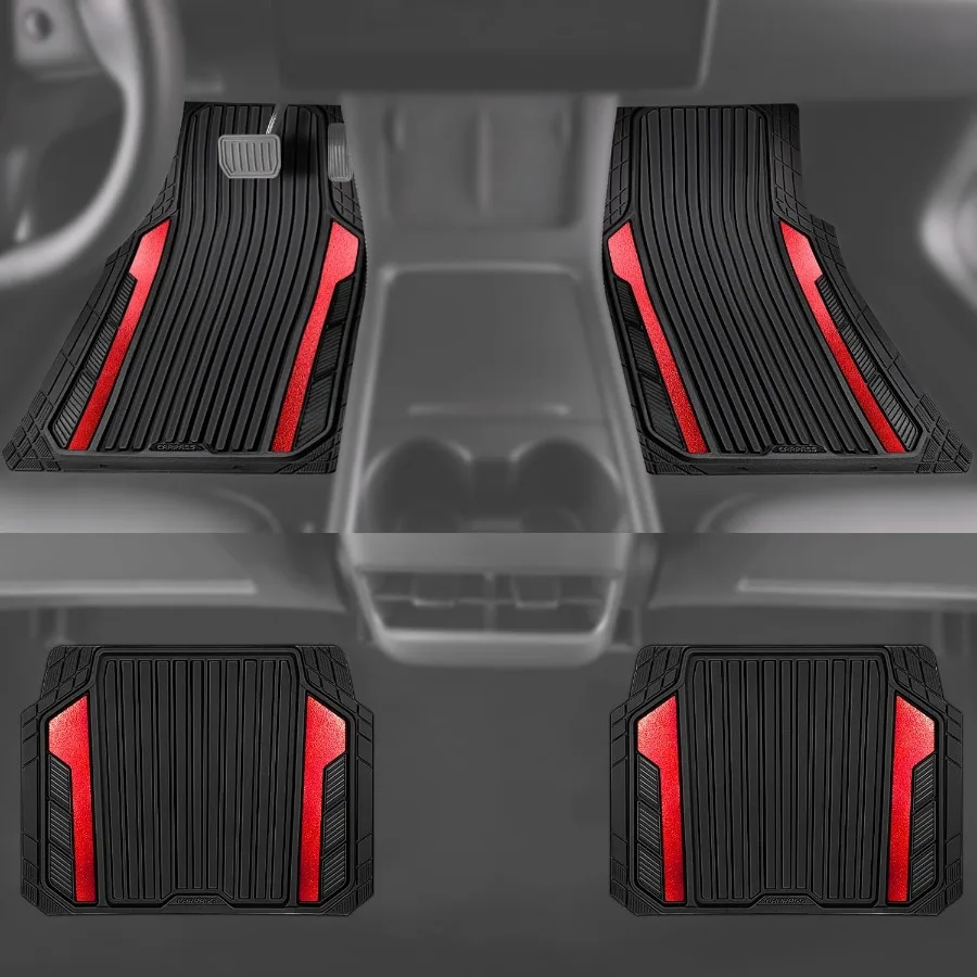 Heavy Duty Rubber Car Mats with Metallic Aluminum F for All Weather Protection Waterproof Universal Fit Floor Mats for SUVs Sed 5