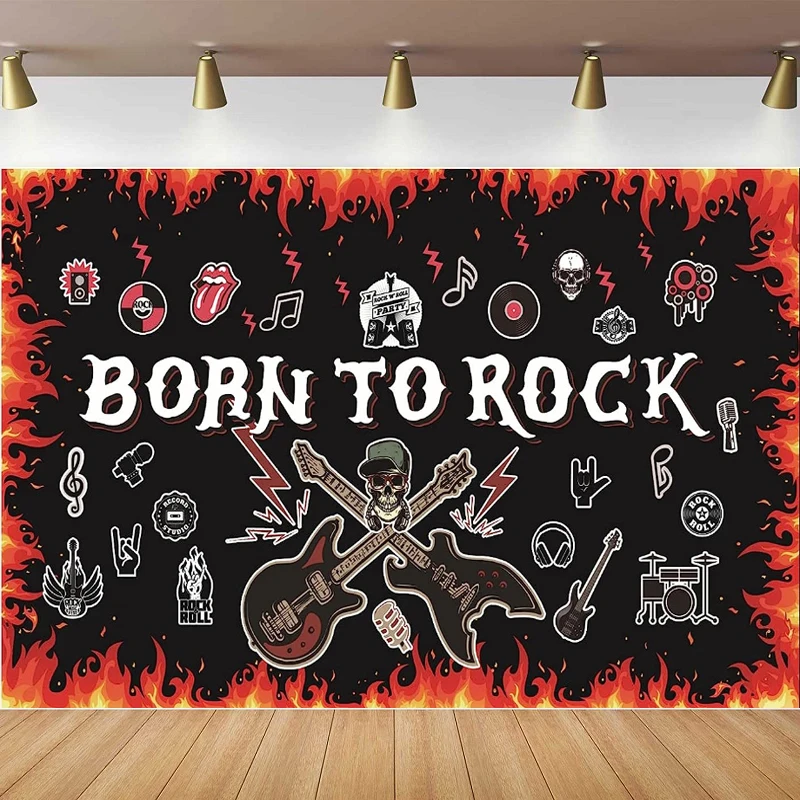 Born To Rock Photography Backdrop Poster 1950's Rock And Roll Party Decor Rock Star Music Theme Birthday Party Background Banner