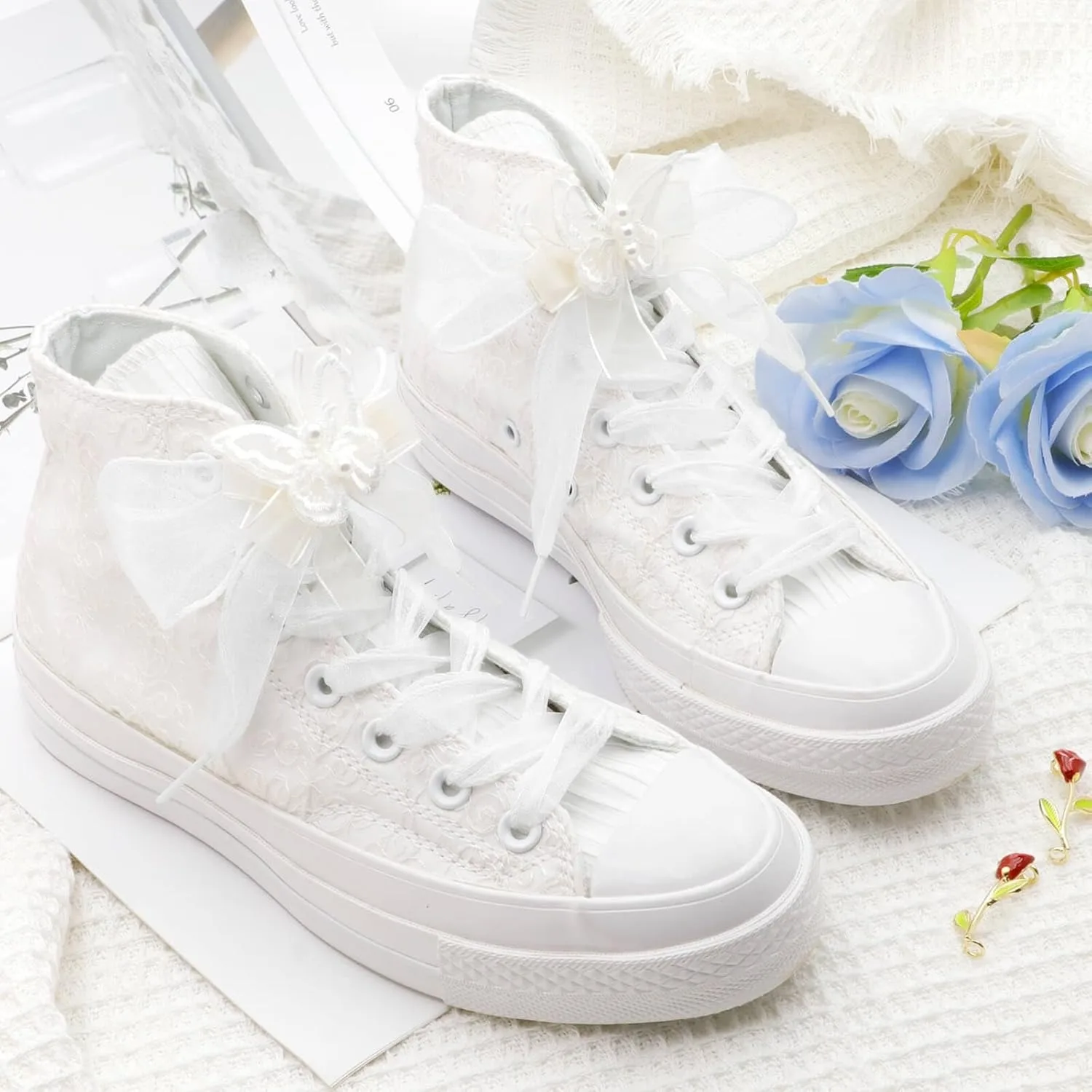 1 Paar flache, transparente Schuhbänder, 4 cm breit, modische Schuhbänder aus Schneegarn, elegante Schuhbänder für Damen und Mädchen. ﻿ Schuhzubehör – Detail 7