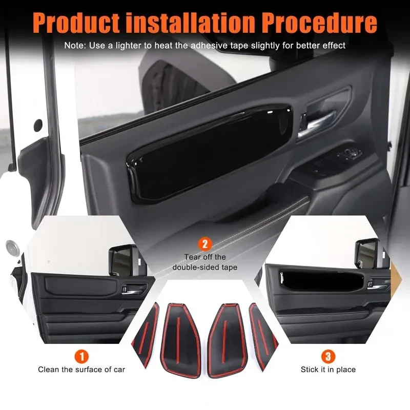 For Toyota Land Cruiser Prado 250 LC250 2024+ ABS Black Car Interior Door Panel Trim Strip Sticker Car Protection Accessories