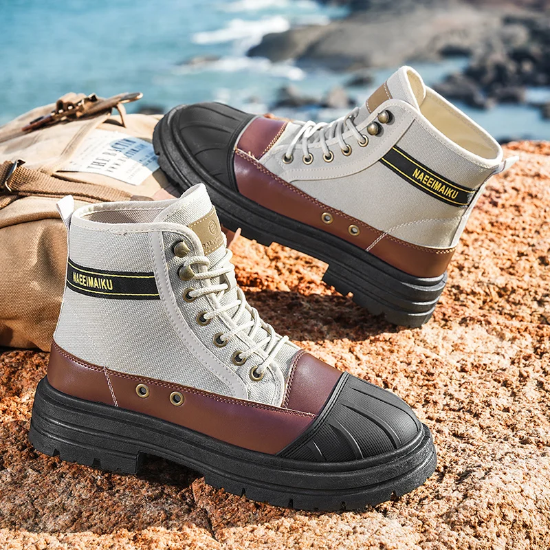 

Мужские ботинки Four Seasons High Top Новые удобные повседневные ботинки на мягкой подошве Нескользящие уличные ботинки Уличная мода Мужские ботинки