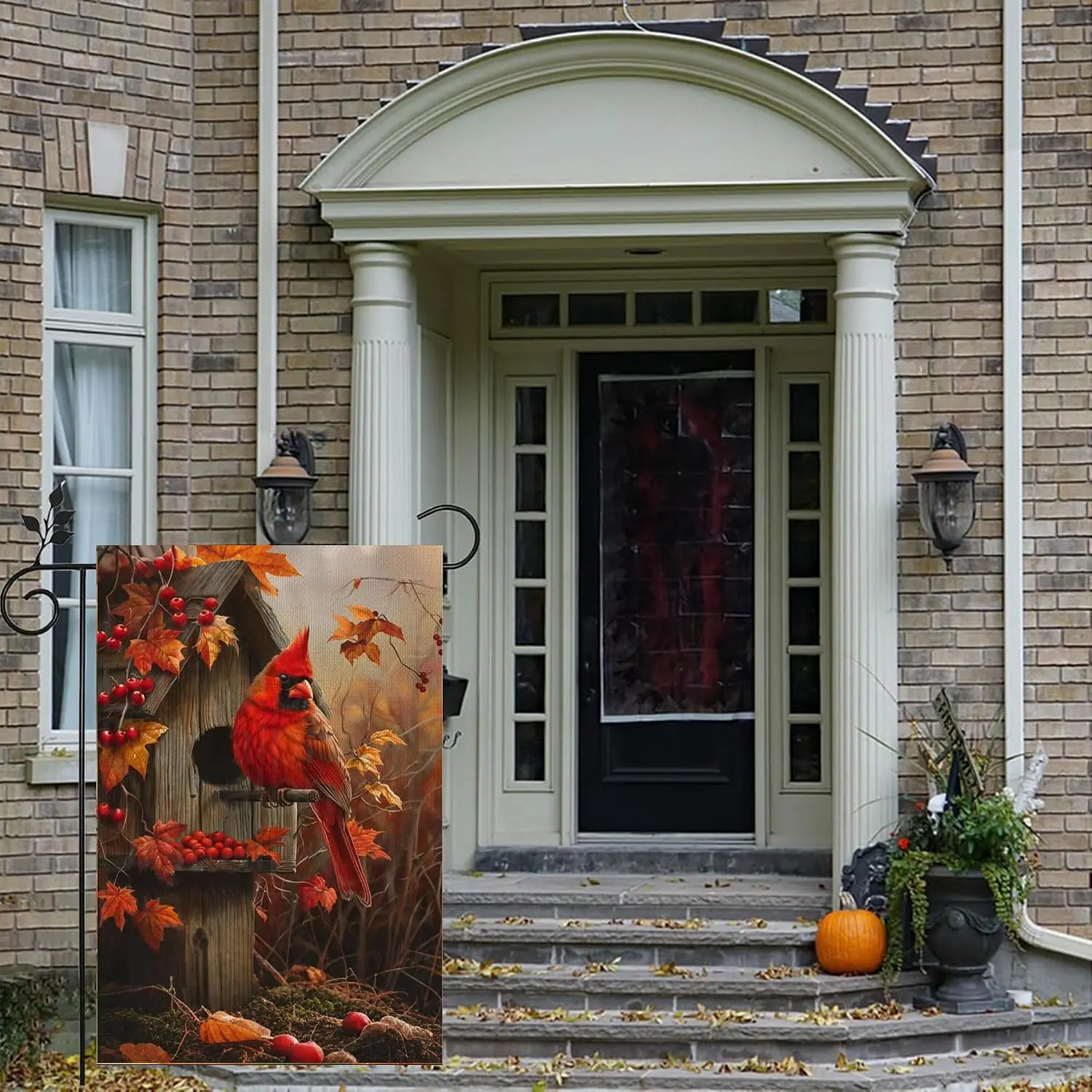 Cardinal Bird Fall Garden Flag 12x18 Inch Double Sided,Maple Leaves Thanksgiving Burlap Autumn Seasonal Holiday Yard Outdoor PPZ