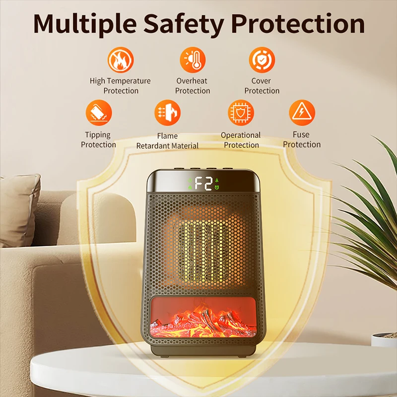 

3D Dynamic Flame Electric Heater Silent Energy Saving PTC Quick Heat Timing Heater for Home Winter Decorative Use