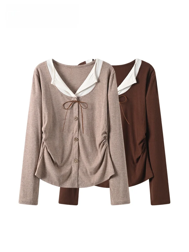 

Женский вязаный топ большого размера, осенне-зимний, новый, с лоскутным дизайном, в стиле Cara CLUB, имитация двухслойного платья, большие размеры