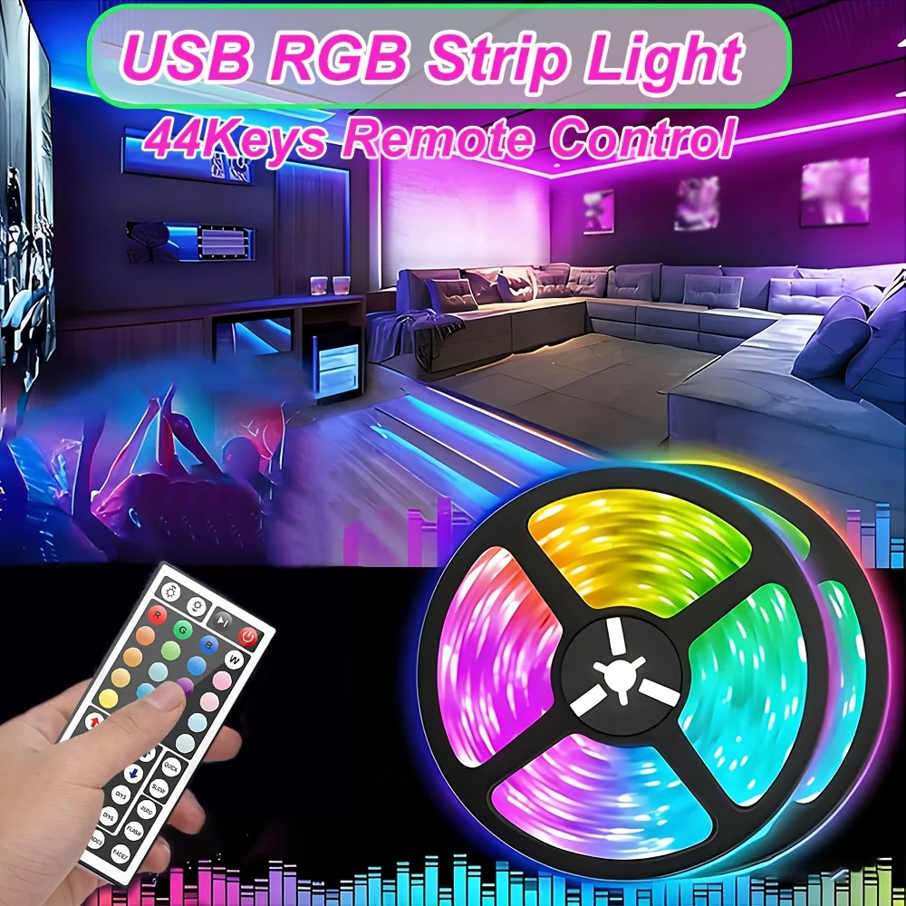

Светодиодная лента USB 5В с пультом на 44 кнопки (без батареек), атмосферная подсветка для спальни, кухни, телевизора (на Рождество, Хэллоуин)