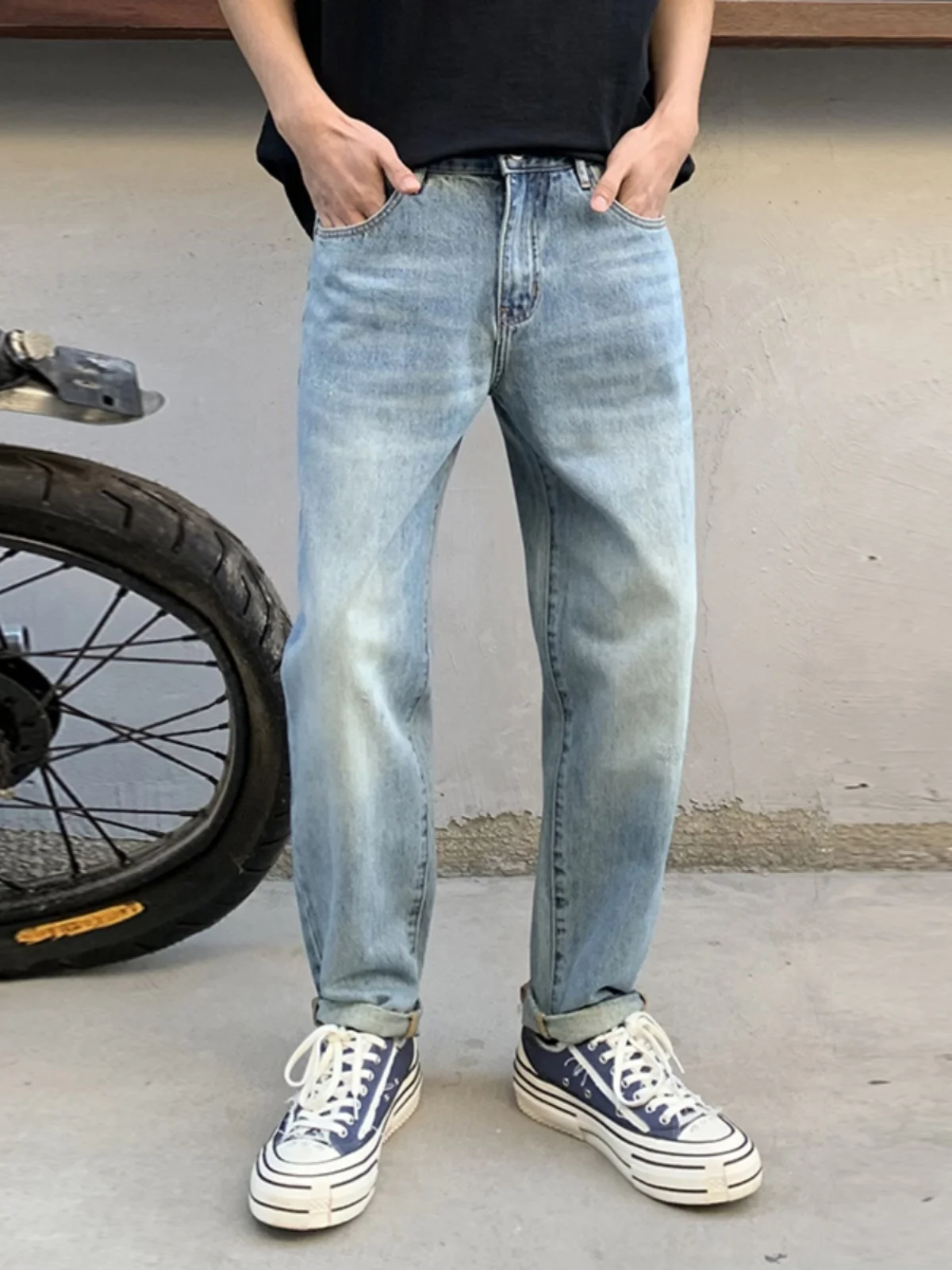 

Весенне-осенние мужские повседневные джинсы премиум-класса, свободные прямые брюки больших размеров, универсальные длинные брюки в стиле Харадзюку