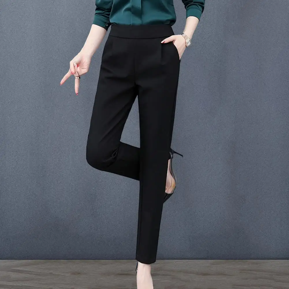 

Women Suit Pants Elegant Women's High Waist Suit Pants with Slim Fit Design Elastic Waistband Slant Pockets Stylish for Casual