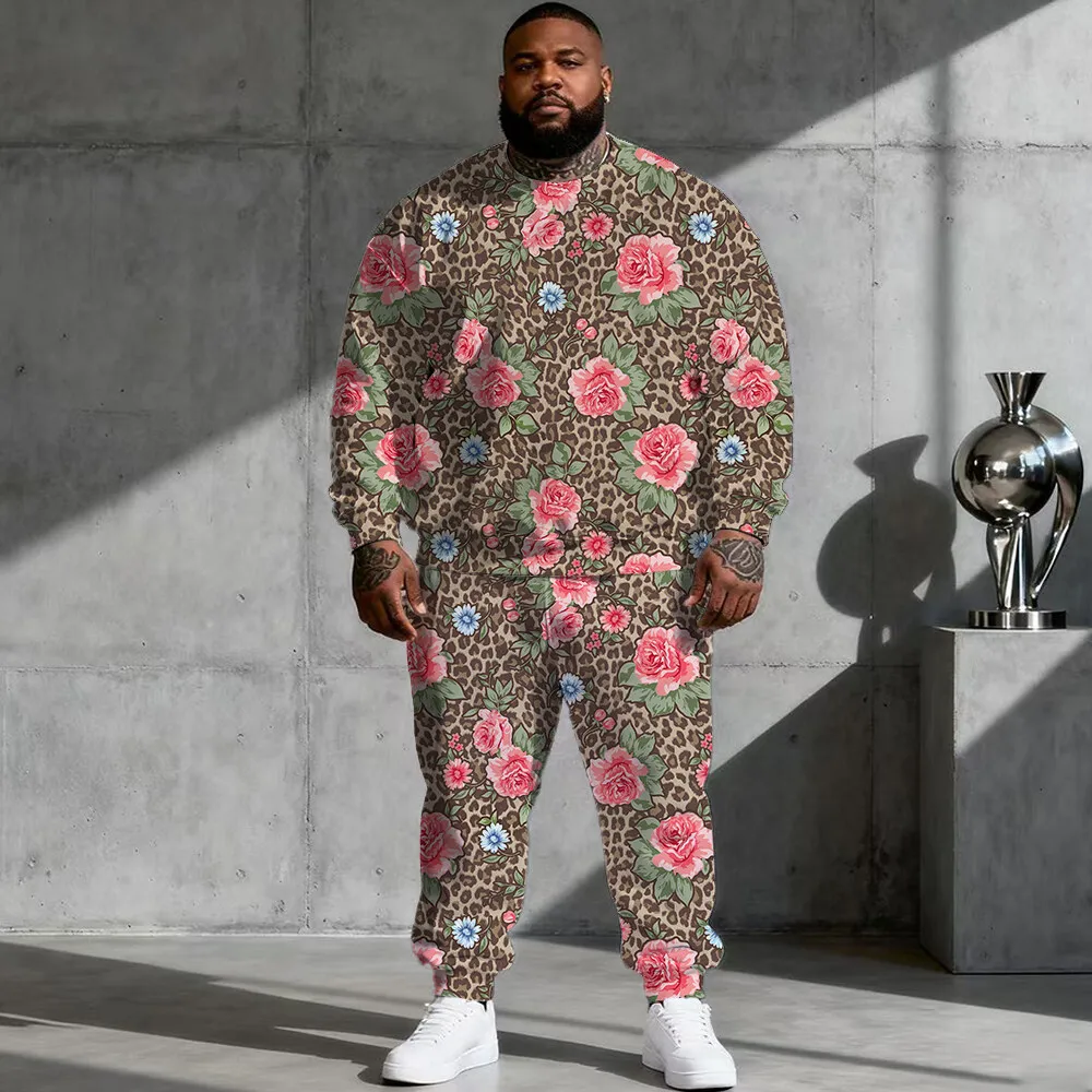 

S-9xl plus size Men's Hoodie Set: Floral Edge - 2-Piece Modern-Chic, Soft Warm Fabric, Minimalist Bloom Printsl G