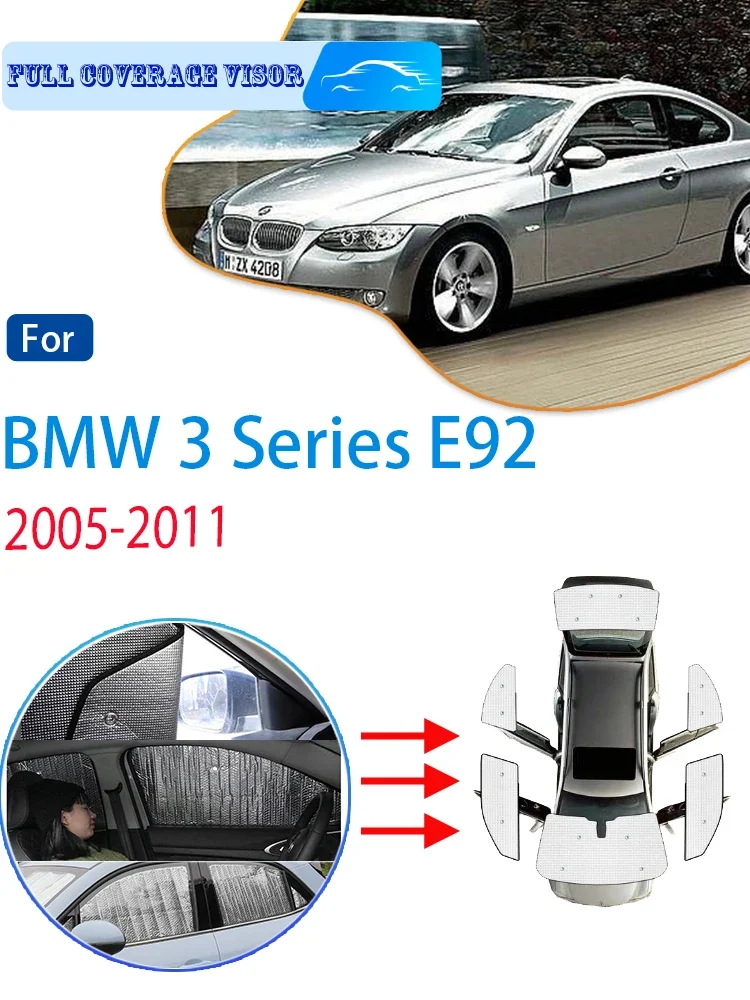 For BMW 3 Series E92 Coupe 2005~2011 2010 Car Full 6x Coverage Sun Visor Sun Protection Windshield Car Side Window Cooling Visor