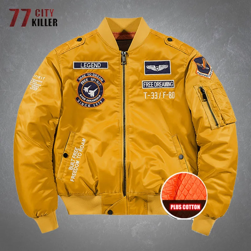 

MA 1 Bomber Baseball Jackets Mens Winter Thicken Warm Multiple Pockets Letter Pattern Embroidery Loose Military Cargo Coats Male