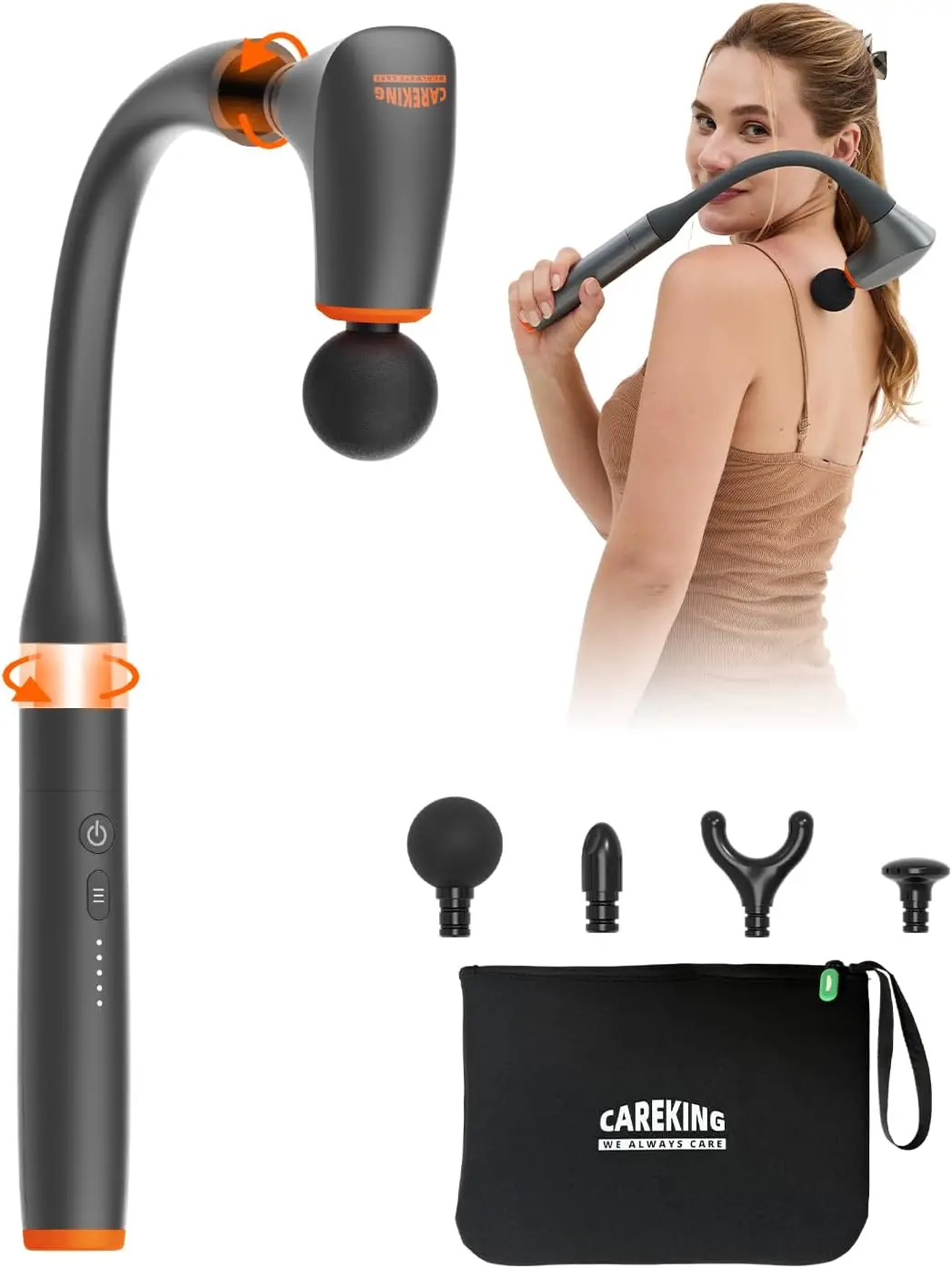 Convertible Deep Tissue Massage Gun for Back Neck Muscle Pain Relief - Electric Handheld Percussion Tool with Detachable Handle