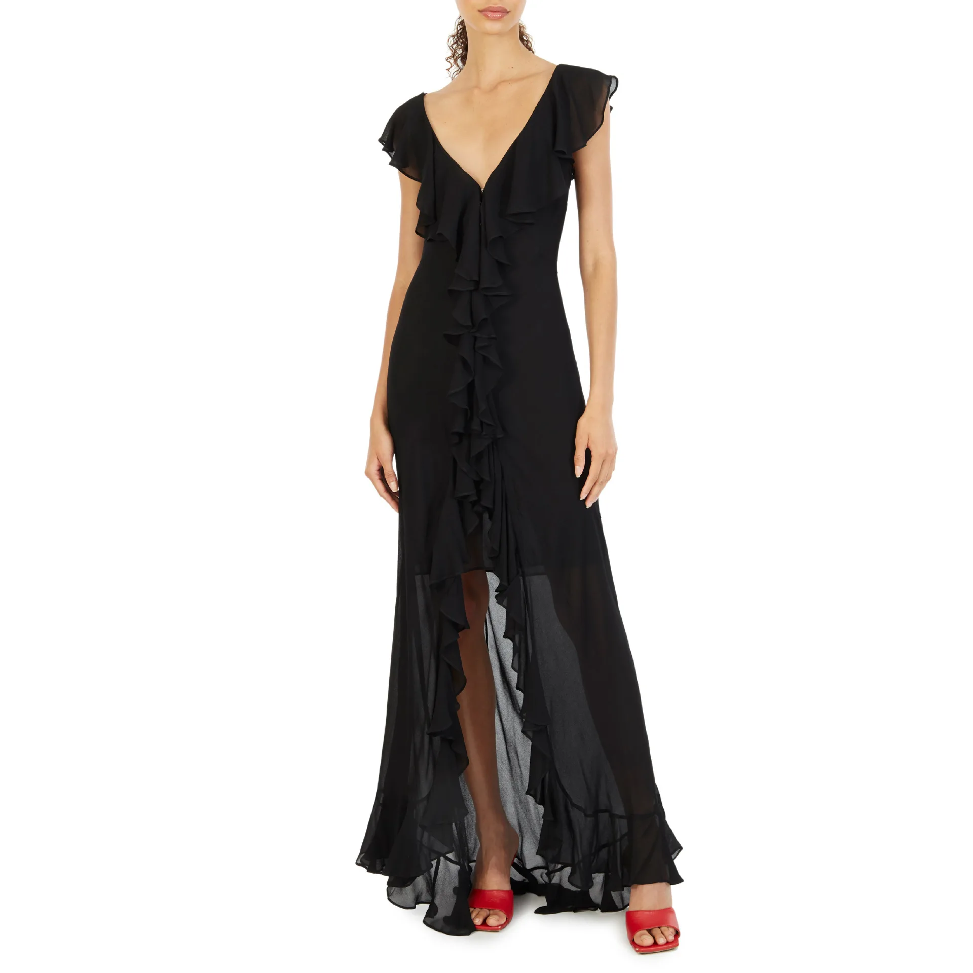 Women's Casual Dresses Women's Clothes European And American Dresses V-neck V-neck Slim-fitting Split Meat Irregular Ruffle Edge