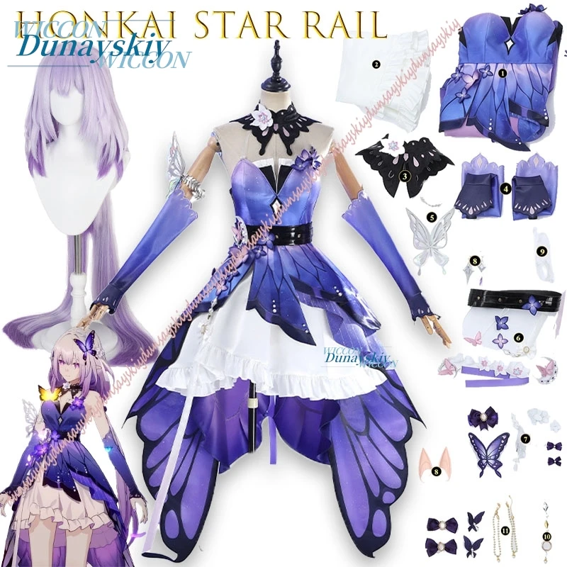 

Castorice Cosplay Costume Game Honkai:Star Rail Castorice Purple Dress Plus Size Dreamy Butterfly Cosplay Dress Set Anime Game