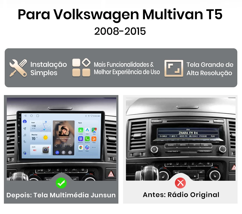 Junsun 8-Kern Radio Carplay Android Auto Autoradio für VW Volkswagen Multivan T5 2003-2015 GPS DSP Touchscreen Multimedia – Detail 4