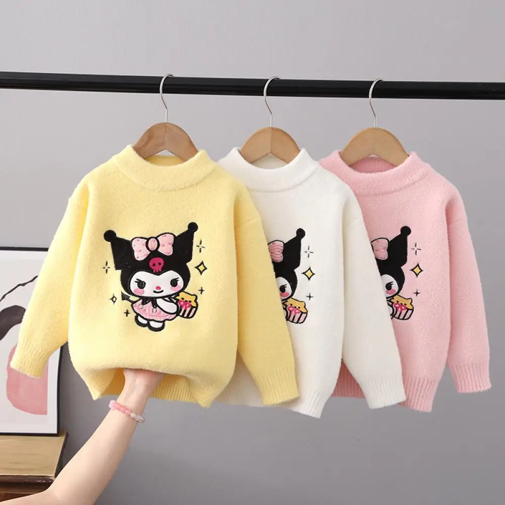 

Свитер для девочек Sanrio Kuromi, мультяшная аниме куртка, Свободные повседневные Бархатные утепленные пуловеры, осенне-зимняя детская одежда