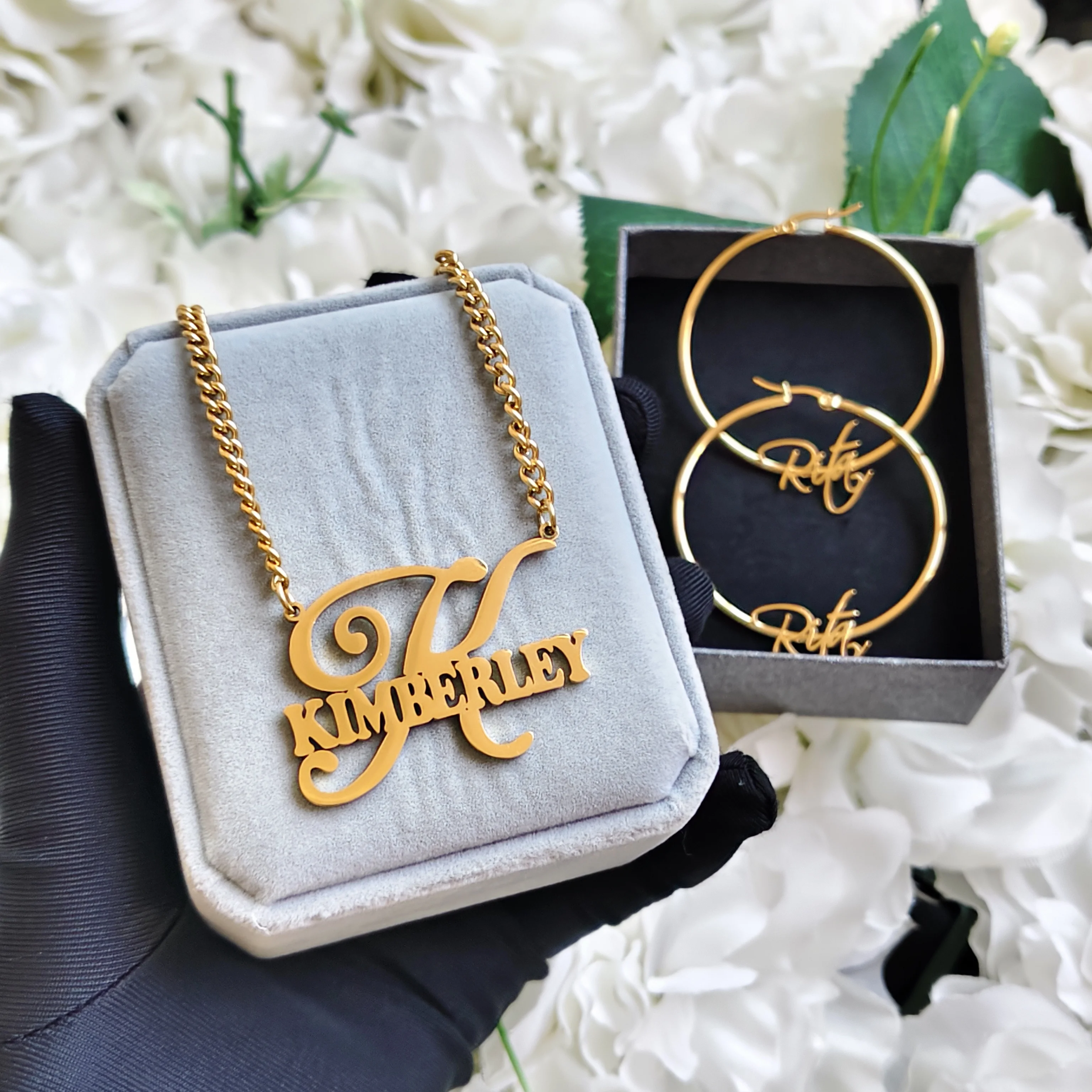 

DHQH New Wholesale Personalized Name Set Customized Letter Necklace 50mm Earring Set Christmas Gift Manufacturer Direct Sales