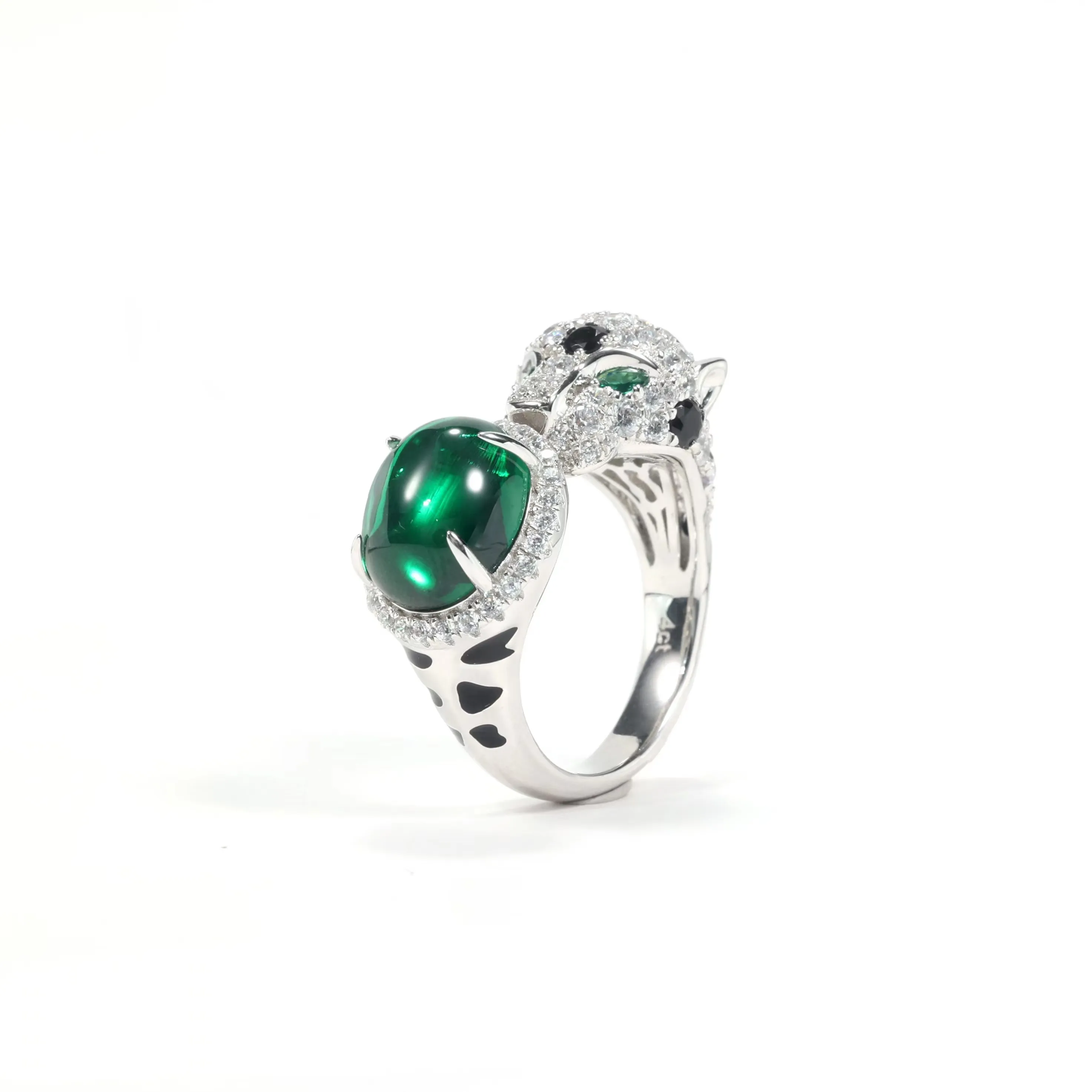 

ZOCA Luxury 925 Sterling Silver Green Agate Zircon Leopard Rings Animal Panther Ring With Stone For Women Party Jewelry