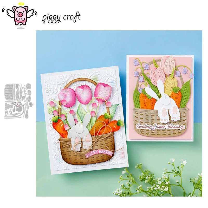 Piggy Craft metal cutting dies cut die mold Rabbit basket radish flowers Scrapbook paper craft knife mould blade punch stencils