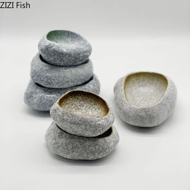 Japanese Creative Stone Bowl Ceramic Tableware Restaurant Sashimi Sushi Plate Food Decoration Dessert Bowl Home Kitchen Bowl