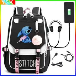 MINISO Disney Lilo and Stitch Stitch USB Charging Schoolbag Male and Female Student Backpack Anime Cartoon School Bag Mochila