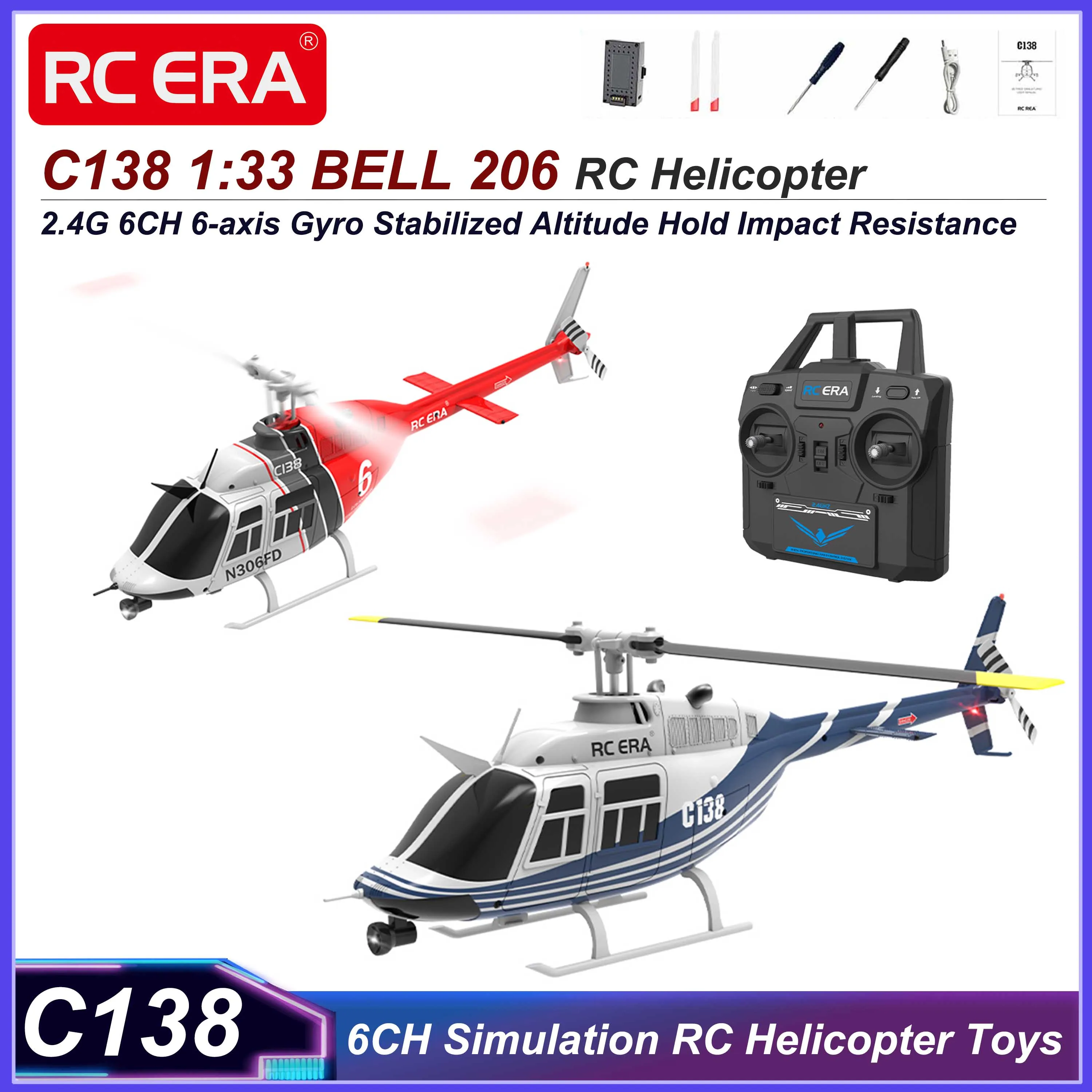 

C138 1:33 Simulation RC Helicopter Jet Ranger 6-axis Gyro Stabilized Altitude Hold 6CH Remote Control Airplane Toys for Adults