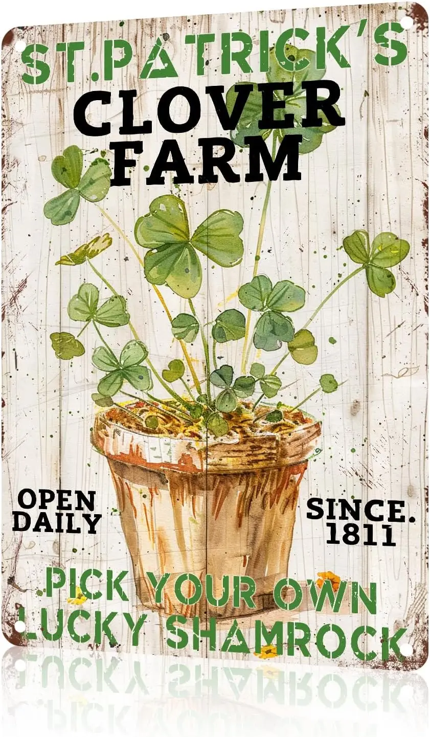 Metal Sign Clover Farm Pick Your Own Lucky Shamrock Vintage Rerto Tin Alumium for Home Bar Office Outdoor Wall De