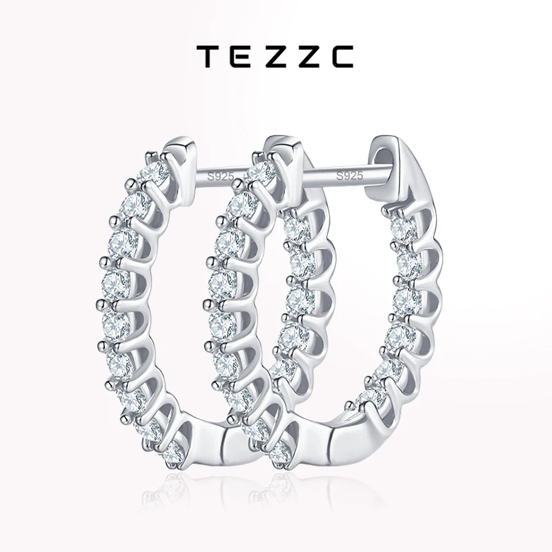 Tezzc Full Moissanite Earrings Luxury 925 Sterling Silver Hoop Stud Earrings for Women Wedding Party 2024 New Jewelry Gifts