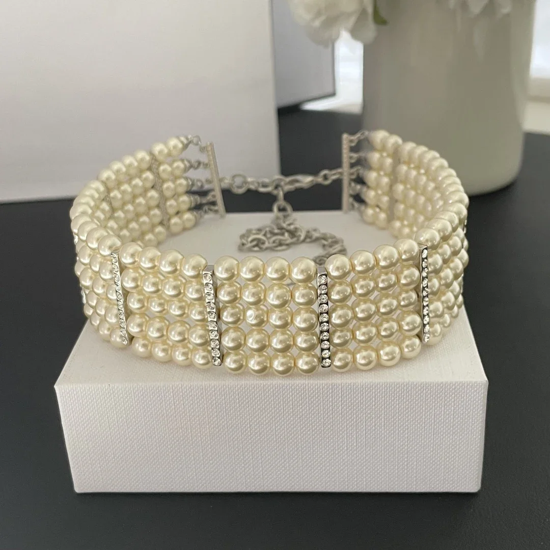 Europe Designer Brand Multi Layered Pearl Luxury Necklace Choker Women Top Quality Fine Jewelry Trend