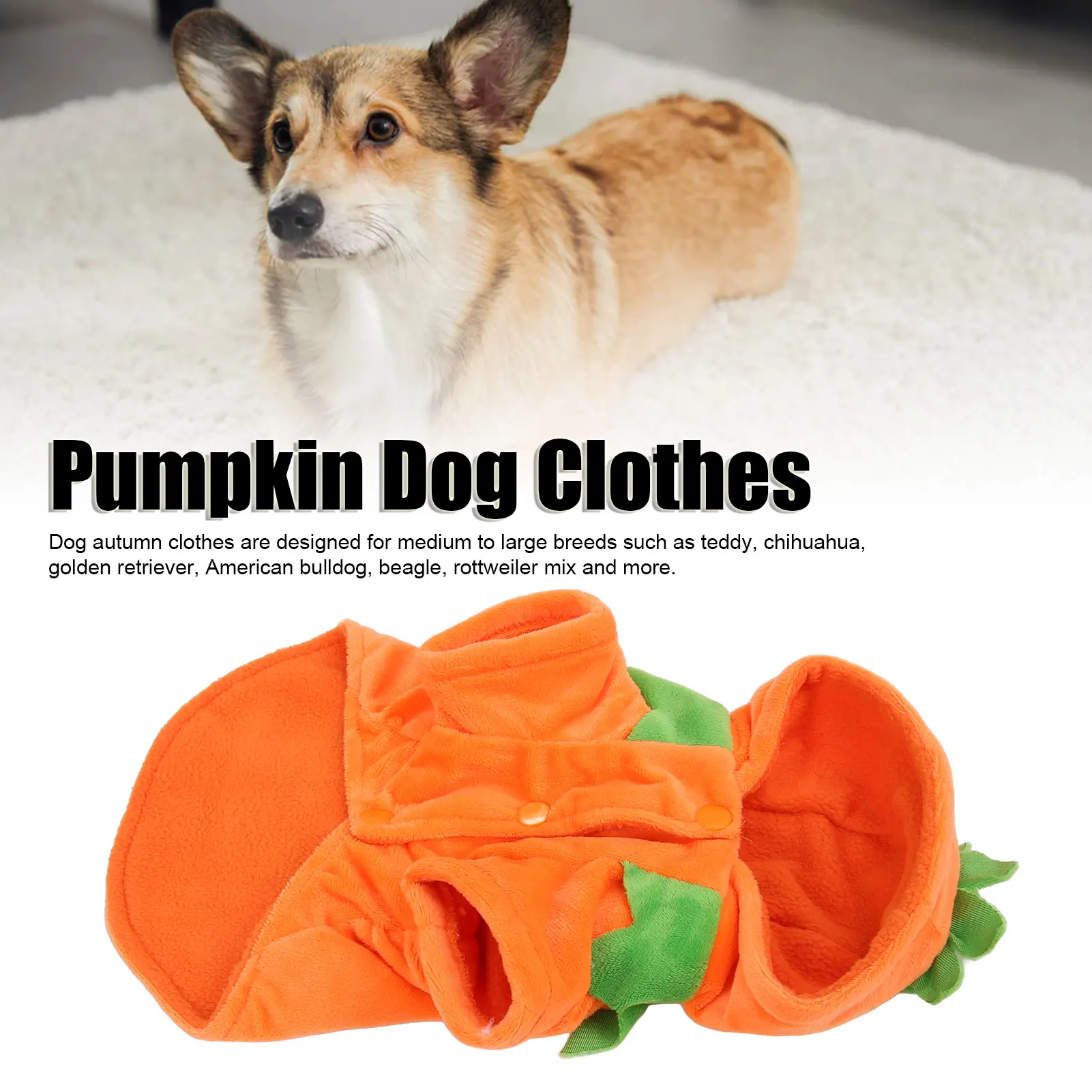 ZK40 Ropa para Perros de Calabaza de Halloween Lindo disfraz de Perro cálido para Perros medianos y grandes Otoño Invierno Naranja L