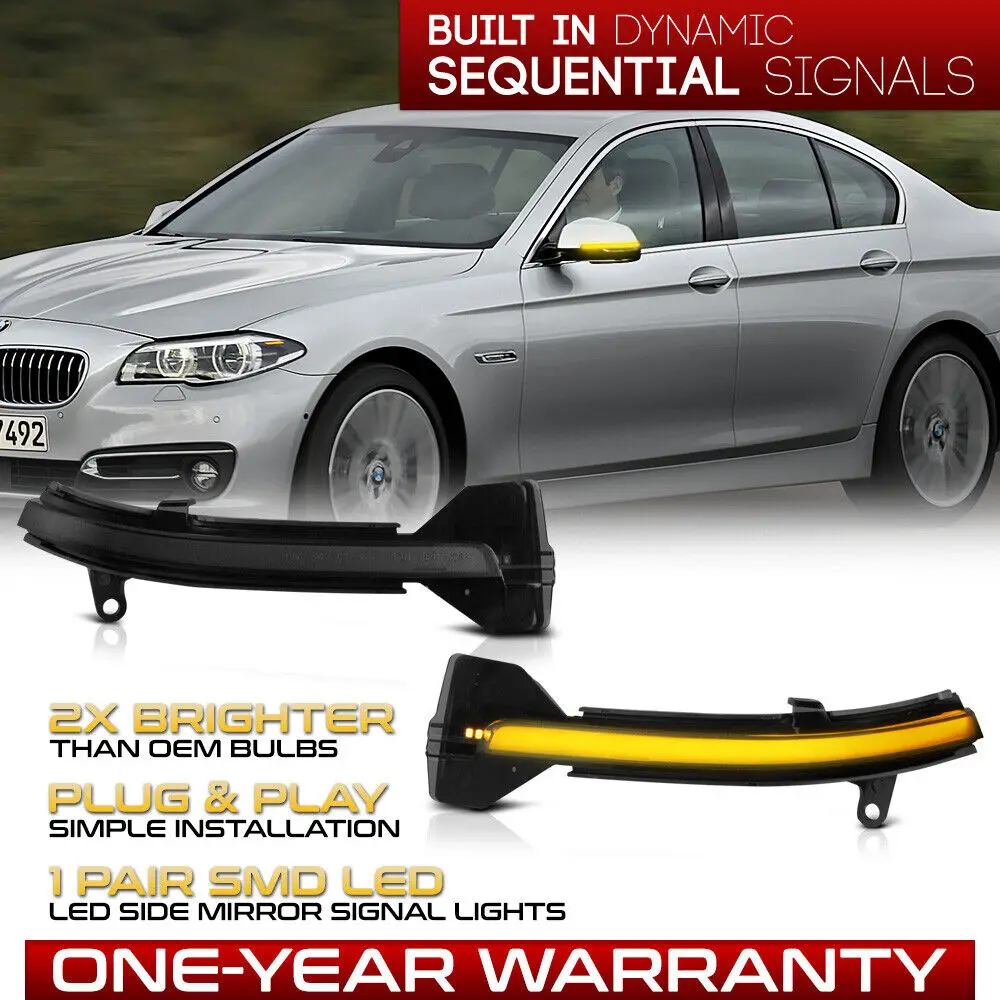 

[DARK SMOKE] Sequential Amber LED Side Mirror Light Blinker For BMW 5/6/7-Series