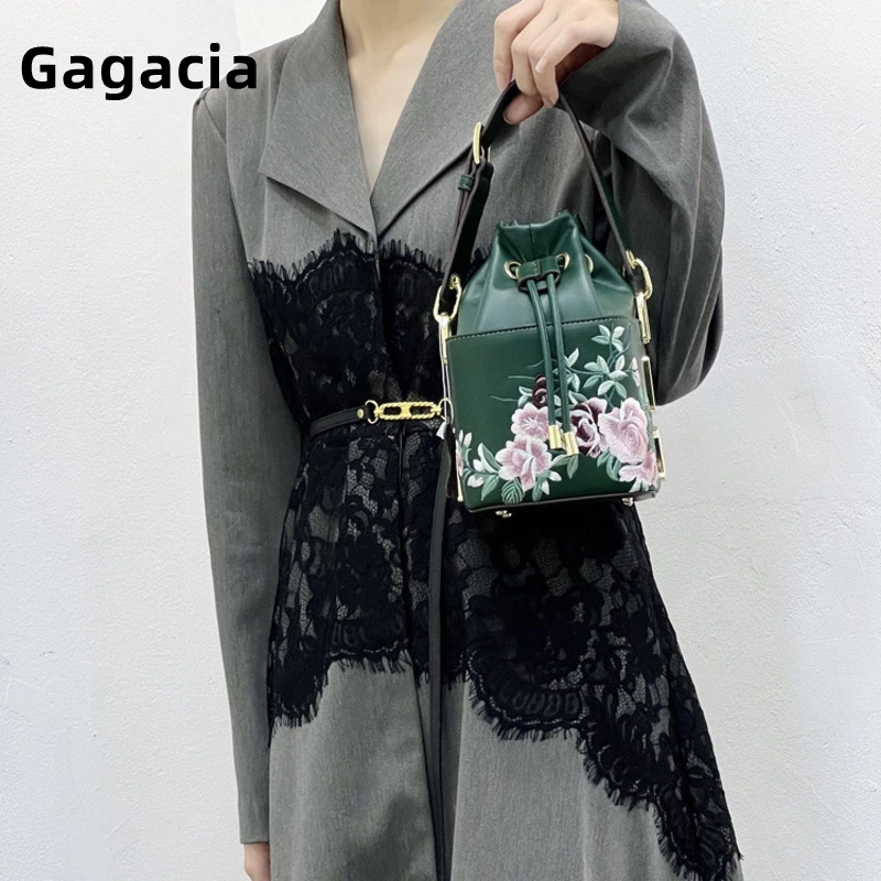 Gagacia New ricamo Cheongsam Flower Bucket Bag donna borse a tracolla in pelle stile cinese borse a tracolla piccole Vintage