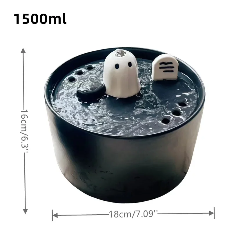 Ceramic Cat Water Fountain Dog Drinking Pet Water Dispenser Halloween,Graves,Cat Drinker Indoor Decor,Electronic Pet Fountain