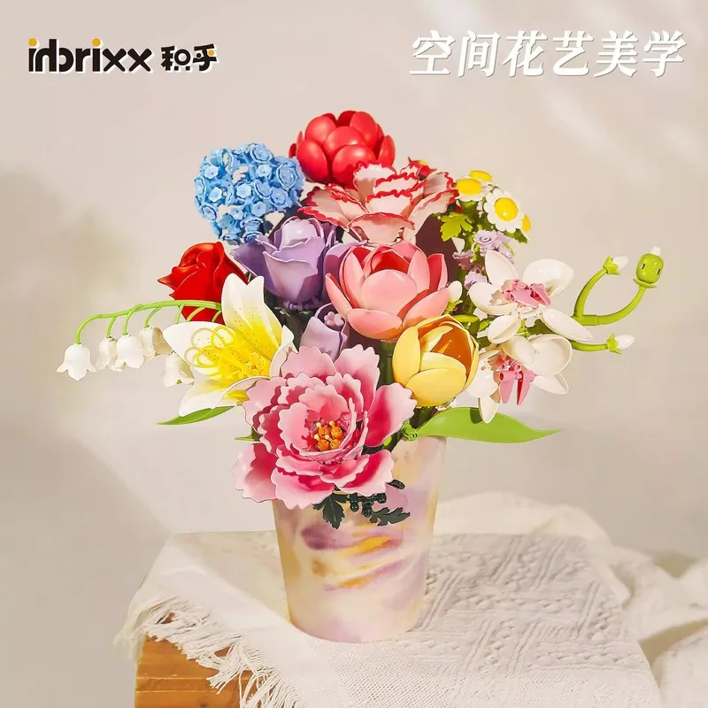 Small Particles Building Block Flower Simulation Assembly Model Kit Lily Of The Valley Tulip Peony Carnation Plastic Toy Gift